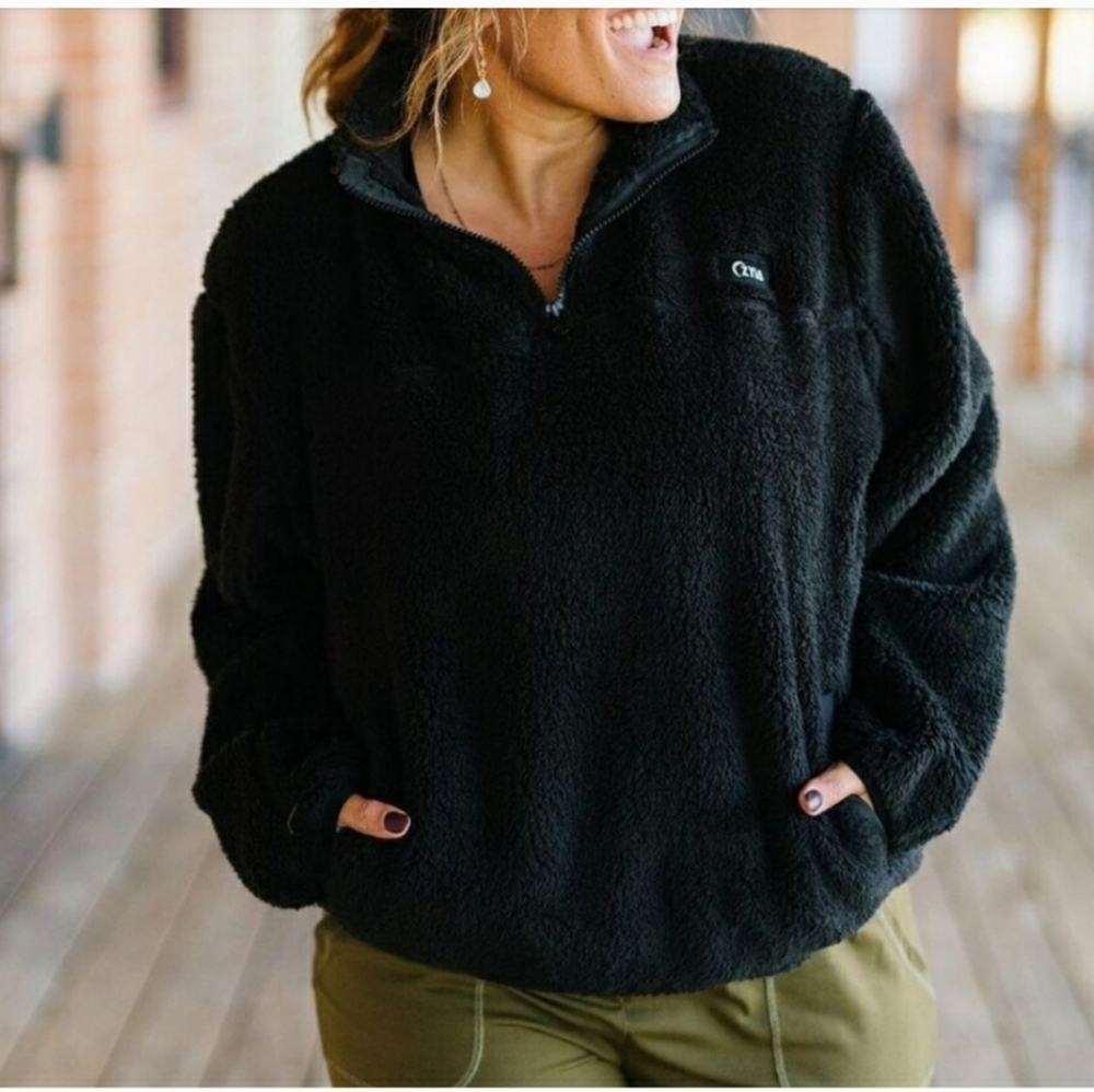 Zyia Active Black Sherpa Teddy ¼ Zip Pullover Size Small - Picture 2 of 7